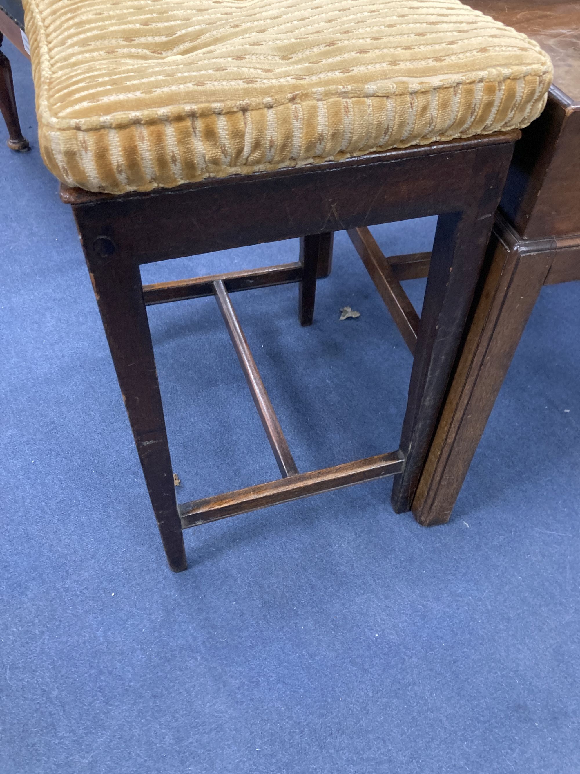 A butlers tray table, width 78cm depth 56cm height 54cm, and a Georgian mahogany stool